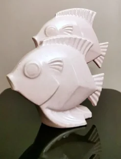 Hot Pamono Art Deco French Sculpture of Two Fish in Craquelé Porcelain