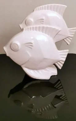 Hot Pamono Art Deco French Sculpture of Two Fish in Craquelé Porcelain