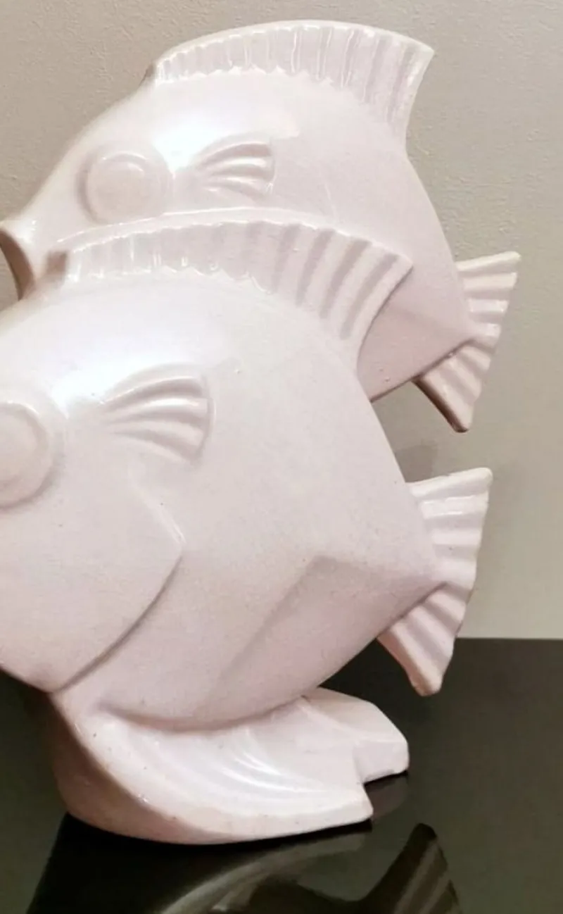 Hot Pamono Art Deco French Sculpture of Two Fish in Craquelé Porcelain