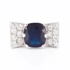 Hot Pamono Art Deco French Tank Ring in Gold, Sapphire and Diamonds, 1920s