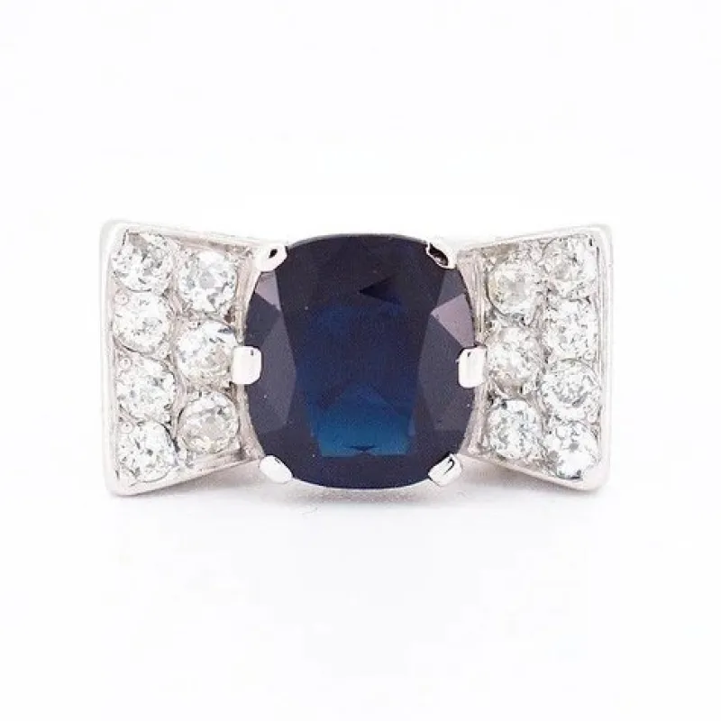 Hot Pamono Art Deco French Tank Ring in Gold, Sapphire and Diamonds, 1920s