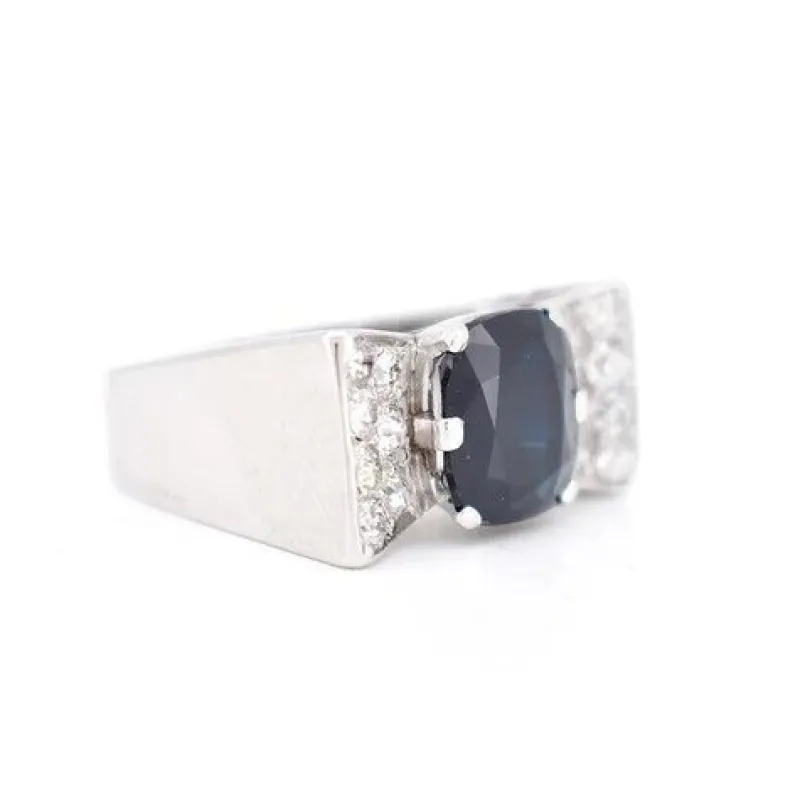 Hot Pamono Art Deco French Tank Ring in Gold, Sapphire and Diamonds, 1920s