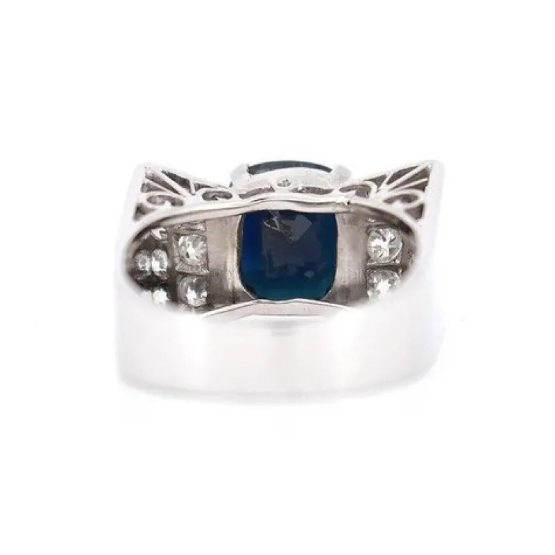 Hot Pamono Art Deco French Tank Ring in Gold, Sapphire and Diamonds, 1920s