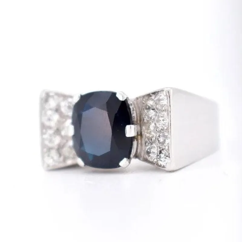 Hot Pamono Art Deco French Tank Ring in Gold, Sapphire and Diamonds, 1920s