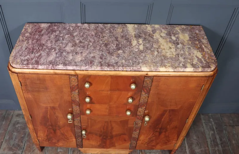 Pamono Art Deco French Walnut Sideboard with Marble Top, 1930s> Sideboards & Buffets