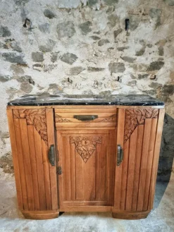 Pamono Art Deco French Walnut Sideboard with Marble Top, 1920s> Sideboards & Buffets