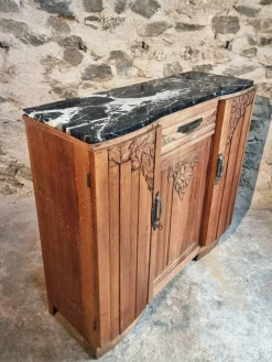 Pamono Art Deco French Walnut Sideboard with Marble Top, 1920s> Sideboards & Buffets