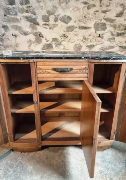 Pamono Art Deco French Walnut Sideboard with Marble Top, 1920s><noscript><img width=