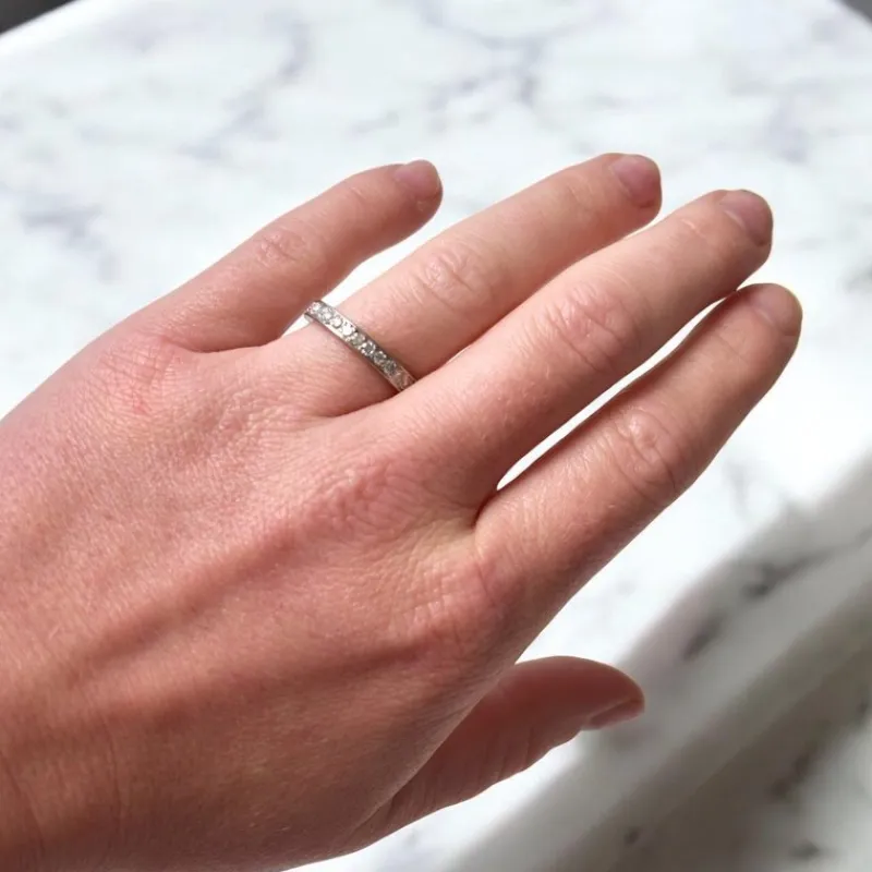 New Pamono Art Deco Full Circle Diamond Wedding Band, 20th Century