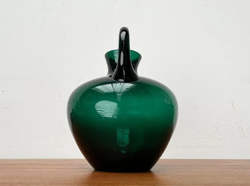 Pamono Art Deco German Green Glass Jug by Prof. Bruno Mauder for Zwiesel Theresienthal, 1930s> Glassware