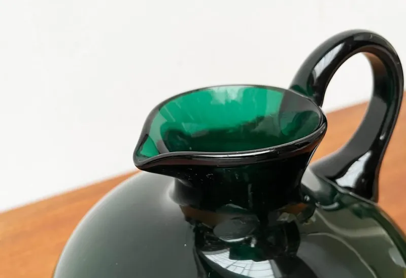 Pamono Art Deco German Green Glass Jug by Prof. Bruno Mauder for Zwiesel Theresienthal, 1930s> Glassware