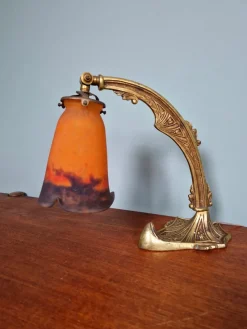 Pamono Art Deco Gilt Bronze and Marble Glass Desk Lamp from Muller Frères, 1920s