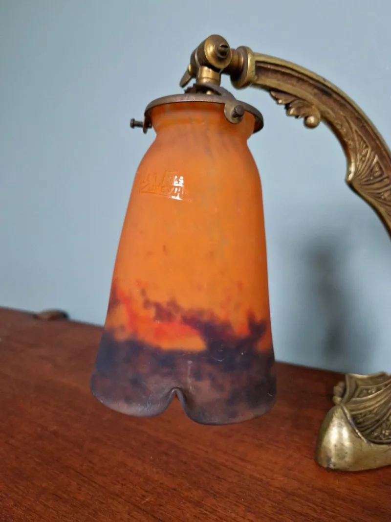 Pamono Art Deco Gilt Bronze and Marble Glass Desk Lamp from Muller Frères, 1920s