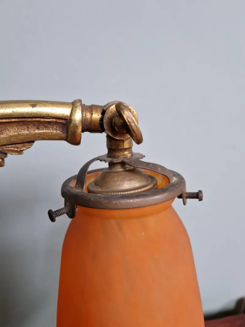 Pamono Art Deco Gilt Bronze and Marble Glass Desk Lamp from Muller Frères, 1920s