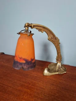 Pamono Art Deco Gilt Bronze and Marble Glass Desk Lamp from Muller Frères, 1920s