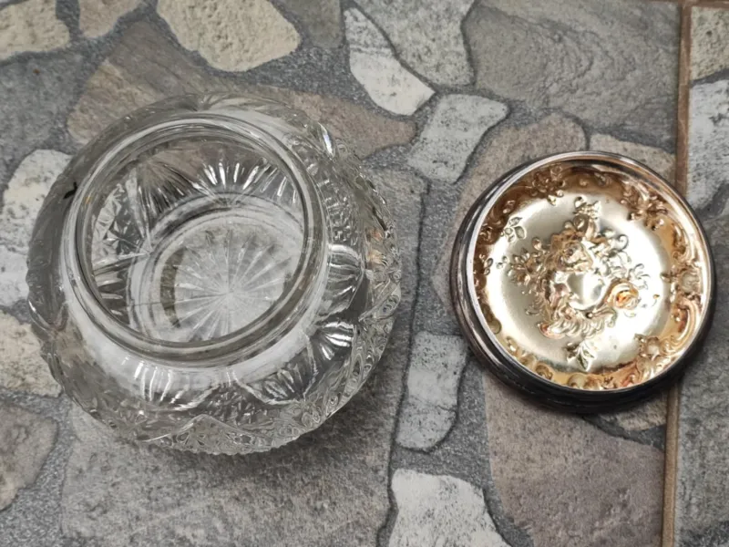 Online Pamono Art Deco Glass Sugar Bowl with Plated Lid, 1930s