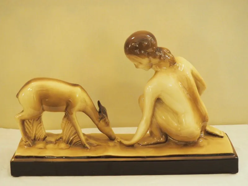Pamono Art Deco Glazed Ceramic Sculpture by Charles Lemanceau> Art Deco