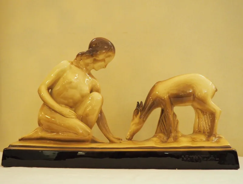 Pamono Art Deco Glazed Ceramic Sculpture by Charles Lemanceau> Art Deco