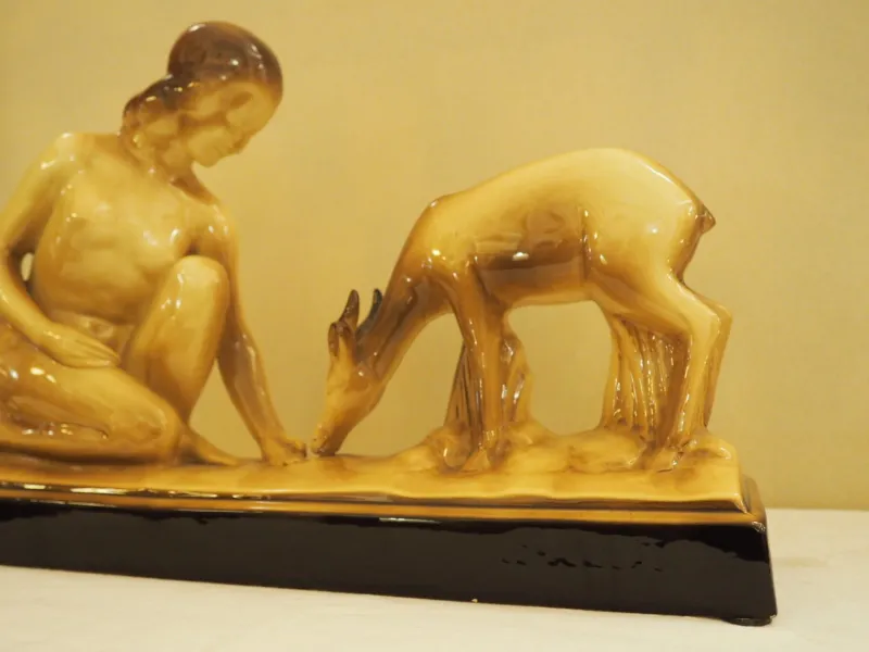 Pamono Art Deco Glazed Ceramic Sculpture by Charles Lemanceau> Art Deco