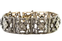 Pamono Art Deco Gold and Silver Articulated Bracelet with Brilliant-Cut Diamonds and Flakes> Bracelets