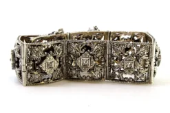 Pamono Art Deco Gold and Silver Articulated Bracelet with Brilliant-Cut Diamonds and Flakes><noscript><img width=