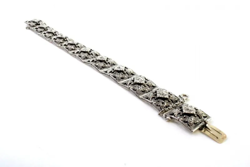 Pamono Art Deco Gold and Silver Articulated Bracelet with Brilliant-Cut Diamonds and Flakes> Bracelets