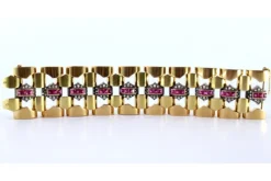 Pamono Art Deco Gold Bracelet with Diamond Chips, Rubies and Silver-Plated Central Links><noscript><img width=
