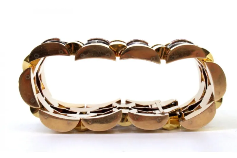 Pamono Art Deco Gold Bracelet with Diamond Chips, Rubies and Silver-Plated Central Links> Bracelets
