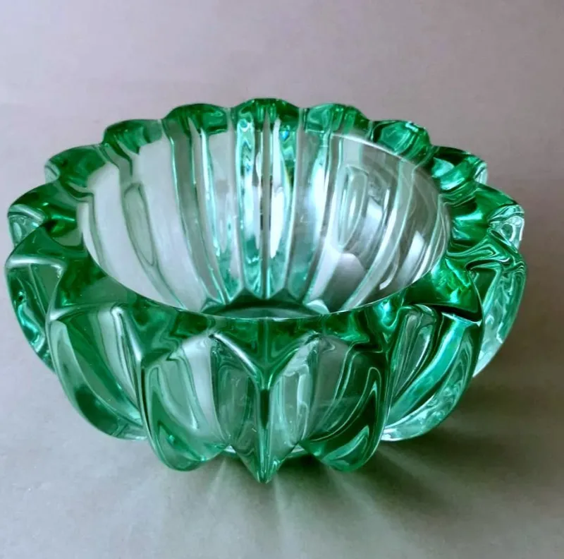 Sale Pamono Art Deco Green Molded Glass Bowl by Pierre Davesn, 1930s