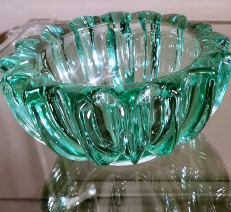 Sale Pamono Art Deco Green Molded Glass Bowl by Pierre Davesn, 1930s