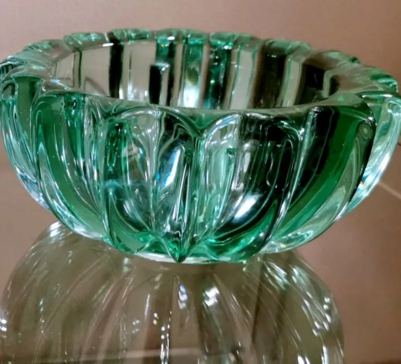 Sale Pamono Art Deco Green Molded Glass Bowl by Pierre Davesn, 1930s