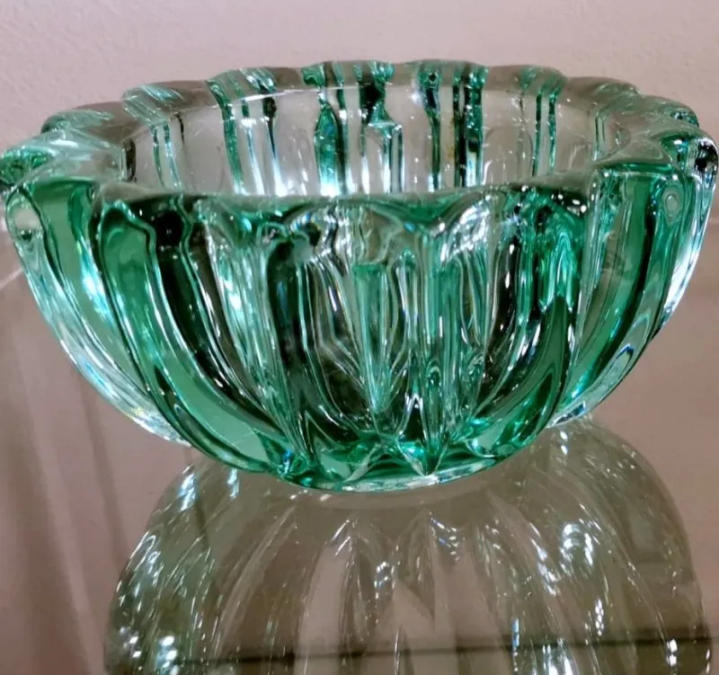 Sale Pamono Art Deco Green Molded Glass Bowl by Pierre Davesn, 1930s