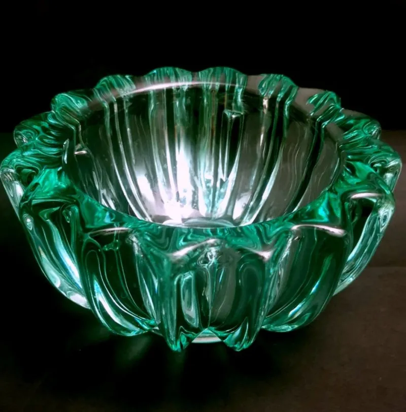 Sale Pamono Art Deco Green Molded Glass Bowl by Pierre Davesn, 1930s