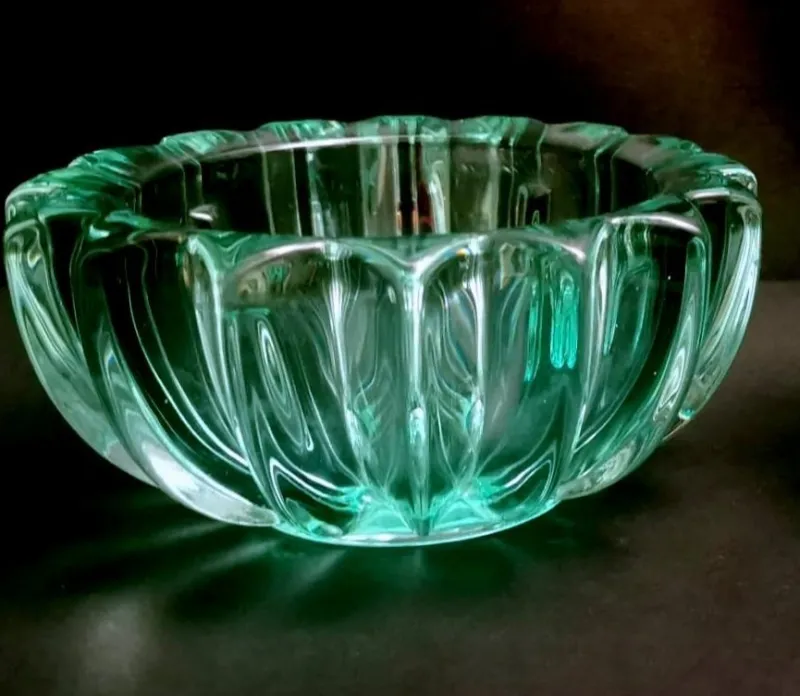 Sale Pamono Art Deco Green Molded Glass Bowl by Pierre Davesn, 1930s