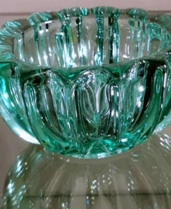 Sale Pamono Art Deco Green Molded Glass Bowl by Pierre Davesn, 1930s