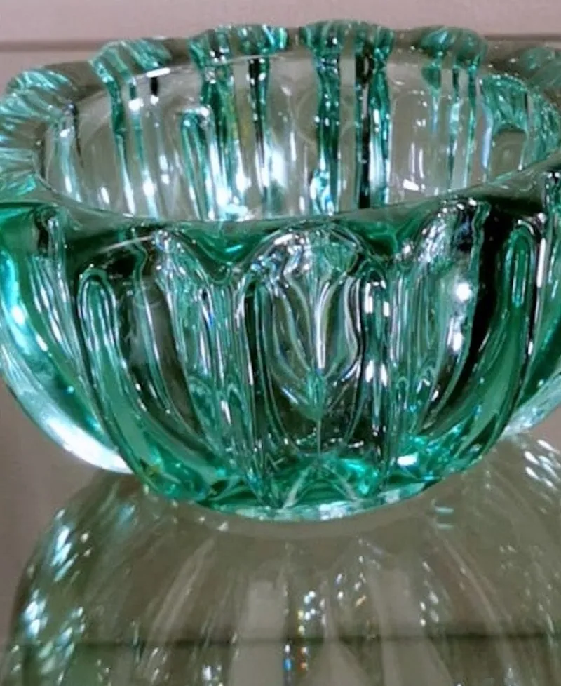 Sale Pamono Art Deco Green Molded Glass Bowl by Pierre Davesn, 1930s