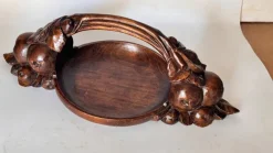 Clearance Pamono Art Deco Hand-Carved Wooden Fruit Basket, France, 1930s