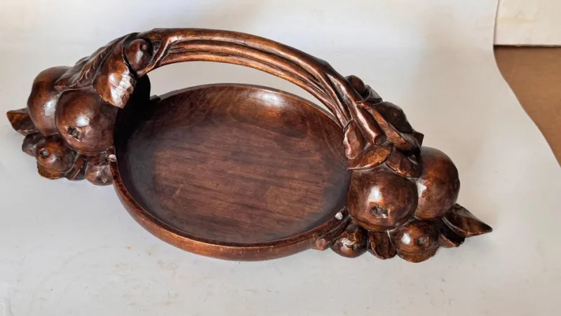 Clearance Pamono Art Deco Hand-Carved Wooden Fruit Basket, France, 1930s