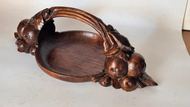 Clearance Pamono Art Deco Hand-Carved Wooden Fruit Basket, France, 1930s