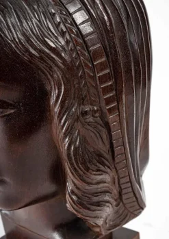 Best Pamono Art Deco Head of a Woman Wood Sculpture, 1930s