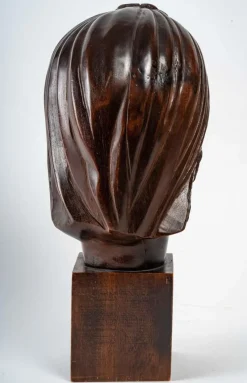 Best Pamono Art Deco Head of a Woman Wood Sculpture, 1930s