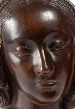Best Pamono Art Deco Head of a Woman Wood Sculpture, 1930s