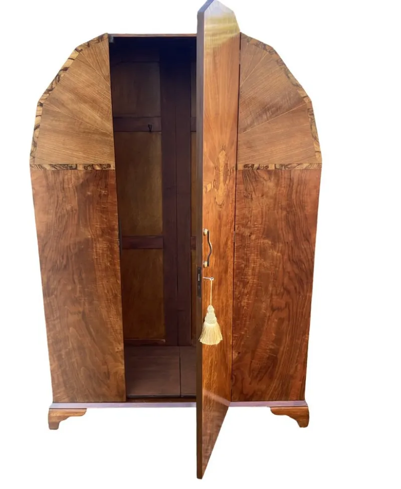 Pamono Art Deco Hexagonal Topped Walnut Wardrobe, 1930s> Cabinets & Wardrobes