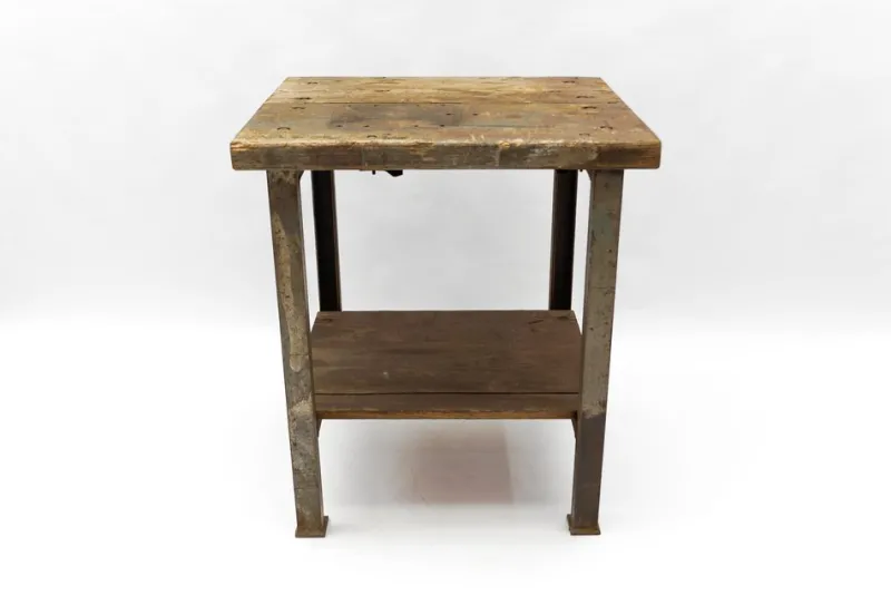 Pamono Art Deco Industrial Steel and Wood Work Table, 1940s> Worktables & Workbenches
