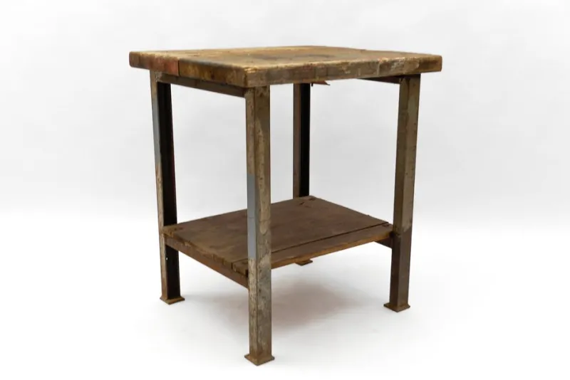 Pamono Art Deco Industrial Steel and Wood Work Table, 1940s> Worktables & Workbenches