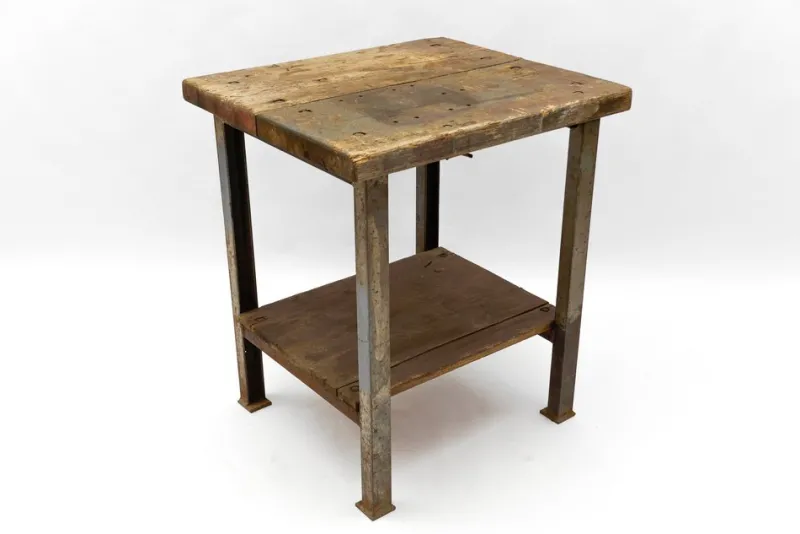 Pamono Art Deco Industrial Steel and Wood Work Table, 1940s> Worktables & Workbenches