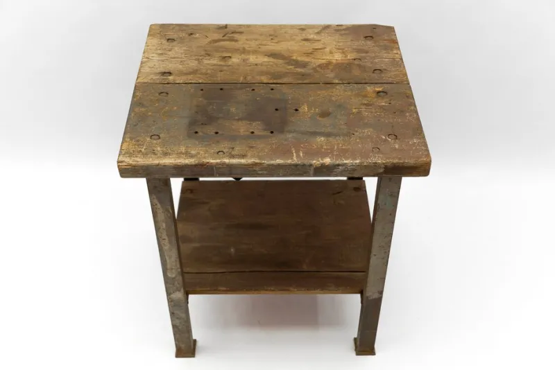Pamono Art Deco Industrial Steel and Wood Work Table, 1940s> Worktables & Workbenches