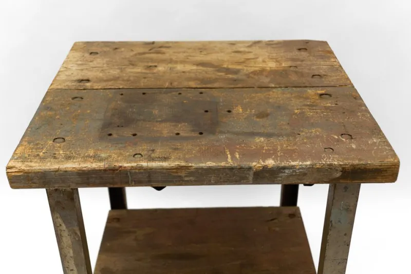 Pamono Art Deco Industrial Steel and Wood Work Table, 1940s> Worktables & Workbenches