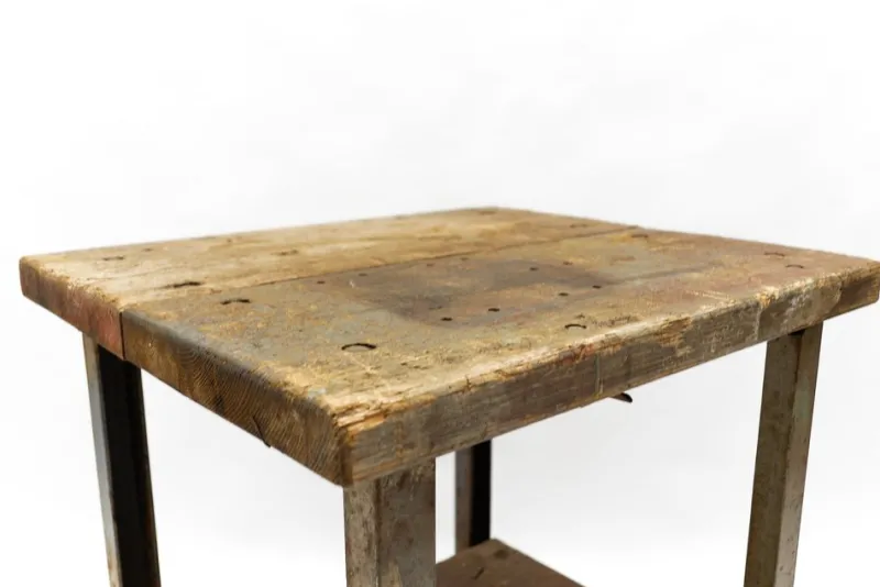 Pamono Art Deco Industrial Steel and Wood Work Table, 1940s> Worktables & Workbenches