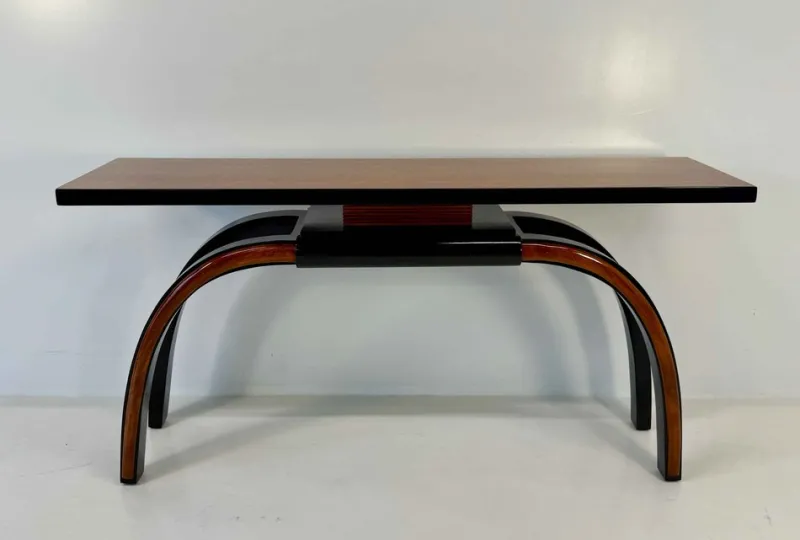 Pamono Art Deco Italian Console Table in Walnut and Maple Burl, 1940s